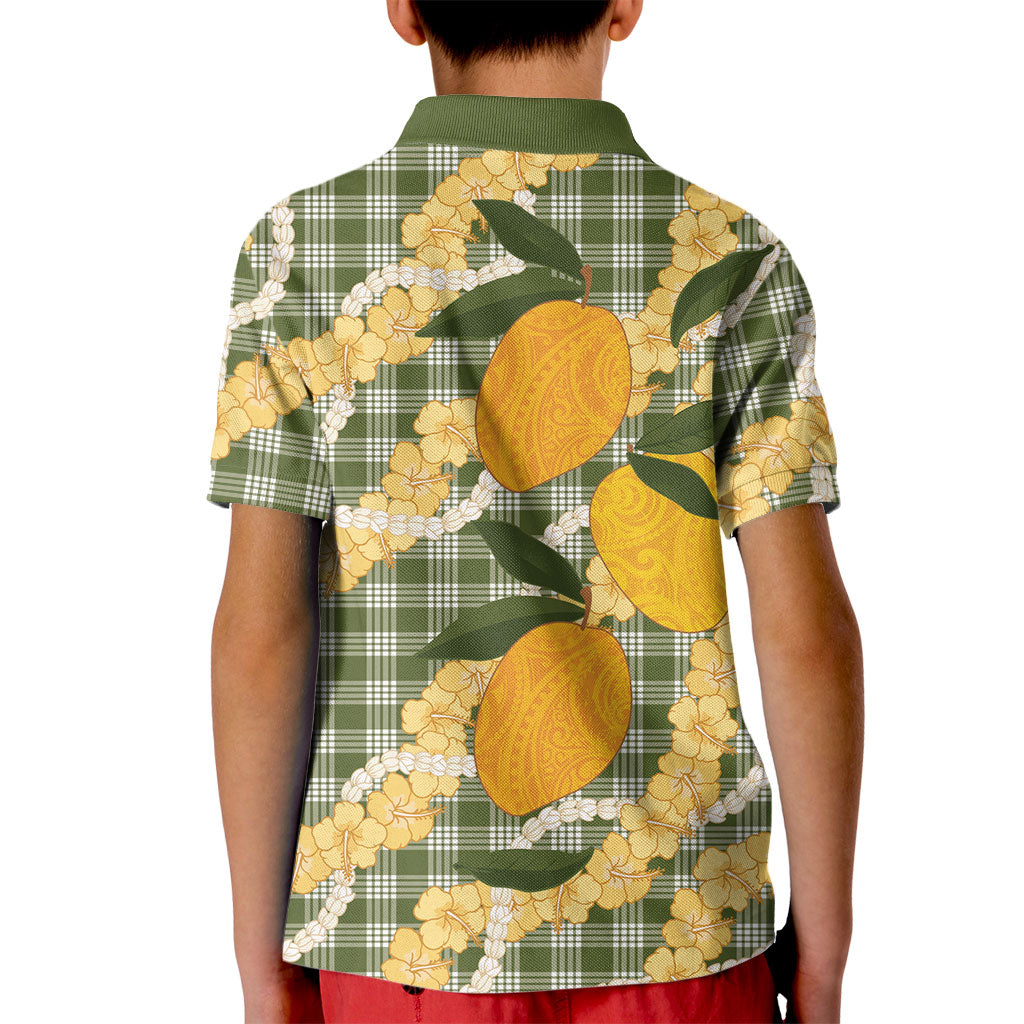 Uliuli Ahiahia Hawaiian Mango Palaka Kid Polo Shirt Aloha Hibiscus Pikake Lei