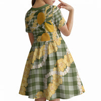 Uliuli Ahiahia Hawaiian Mango Palaka Kid Short Sleeve Dress Aloha Hibiscus Pikake Lei