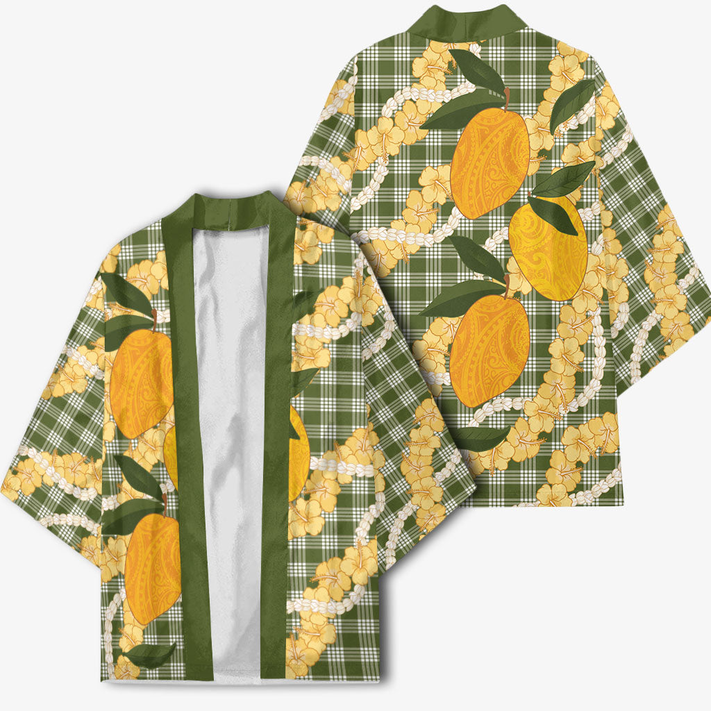 Uliuli Ahiahia Hawaiian Mango Palaka Kimono Aloha Hibiscus Pikake Lei