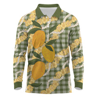 Uliuli Ahiahia Hawaiian Mango Palaka Long Sleeve Polo Shirt Aloha Hibiscus Pikake Lei