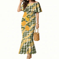 Uliuli Ahiahia Hawaiian Mango Palaka Mermaid Dress Aloha Hibiscus Pikake Lei