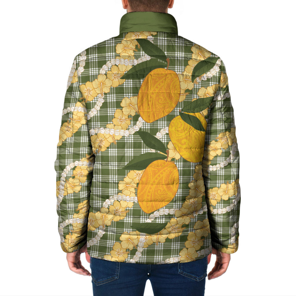Uliuli Ahiahia Hawaiian Mango Palaka Padded Jacket Aloha Hibiscus Pikake Lei