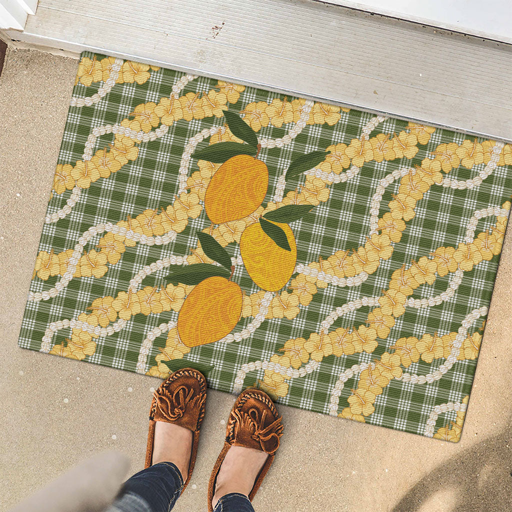 Uliuli Ahiahia Hawaiian Mango Palaka Rubber Doormat Aloha Hibiscus Pikake Lei