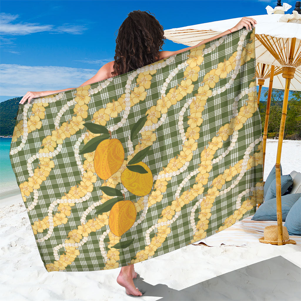 Uliuli Ahiahia Hawaiian Mango Palaka Sarong Aloha Hibiscus Pikake Lei LT9 One Size 44 x 66 inches Sage Green - Polynesian Pride