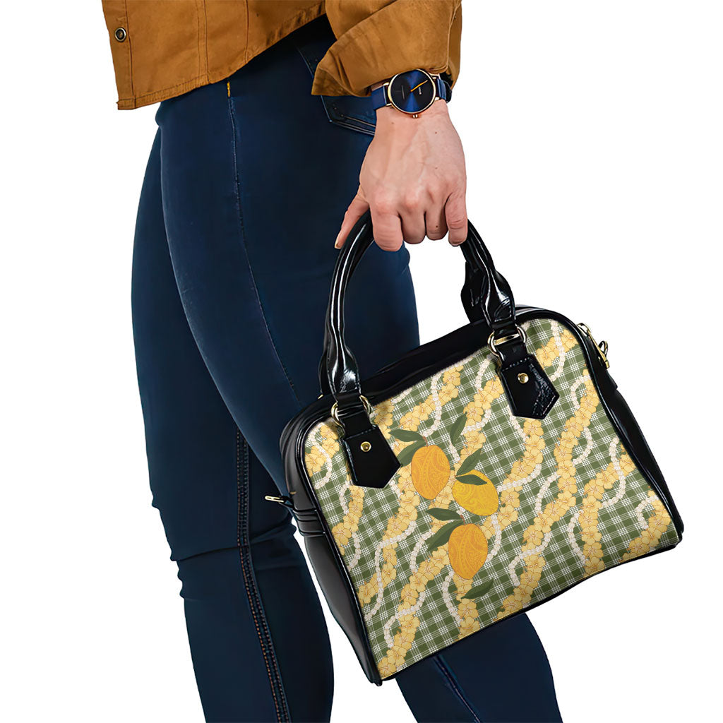 Uliuli Ahiahia Hawaiian Mango Palaka Shoulder Handbag Aloha Hibiscus Pikake Lei
