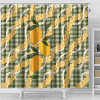 Uliuli Ahiahia Hawaiian Mango Palaka Shower Curtain Aloha Hibiscus Pikake Lei