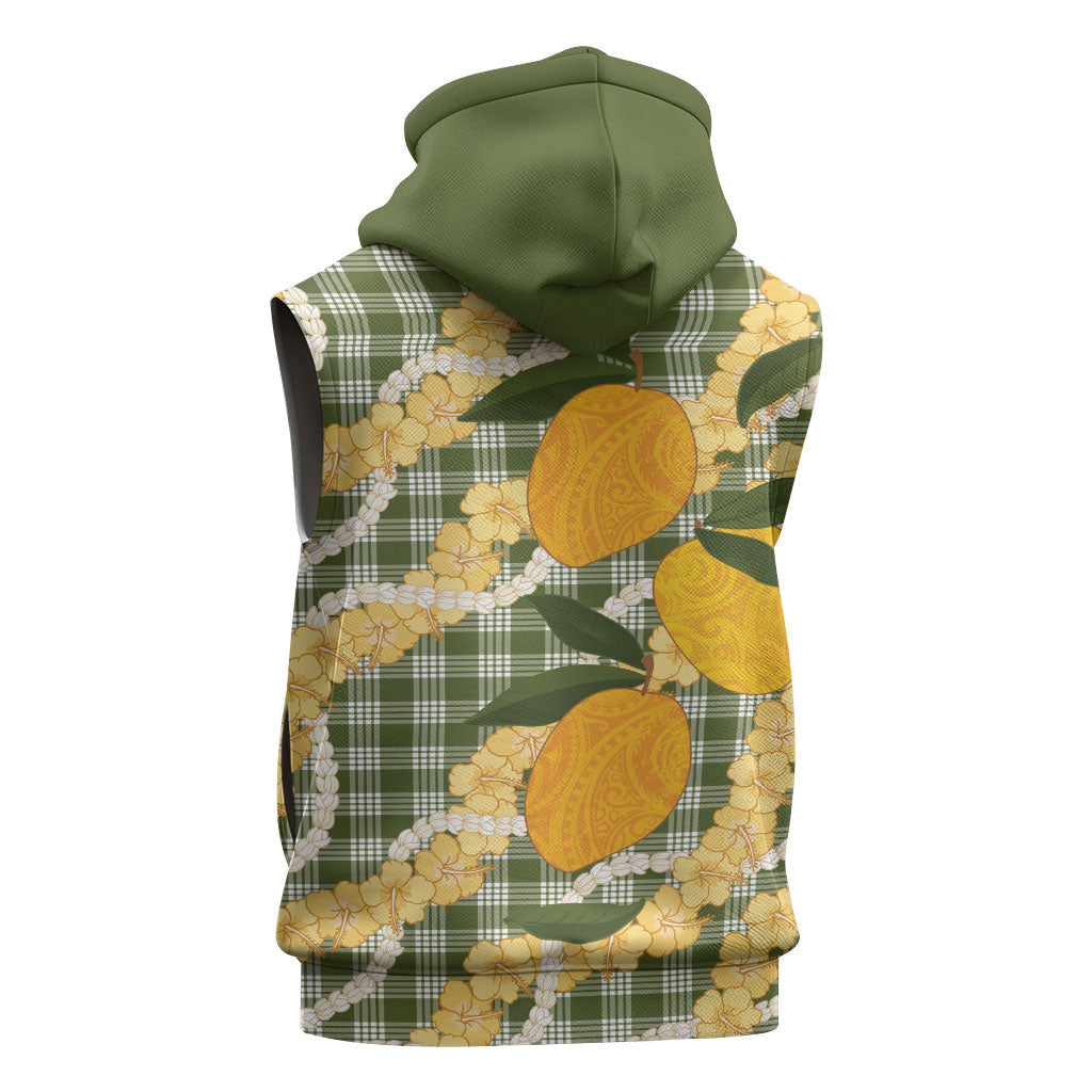 Uliuli Ahiahia Hawaiian Mango Palaka Sleeveless Hoodie Aloha Hibiscus Pikake Lei