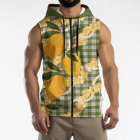 Uliuli Ahiahia Hawaiian Mango Palaka Sleeveless Zip Hoodie Aloha Hibiscus Pikake Lei