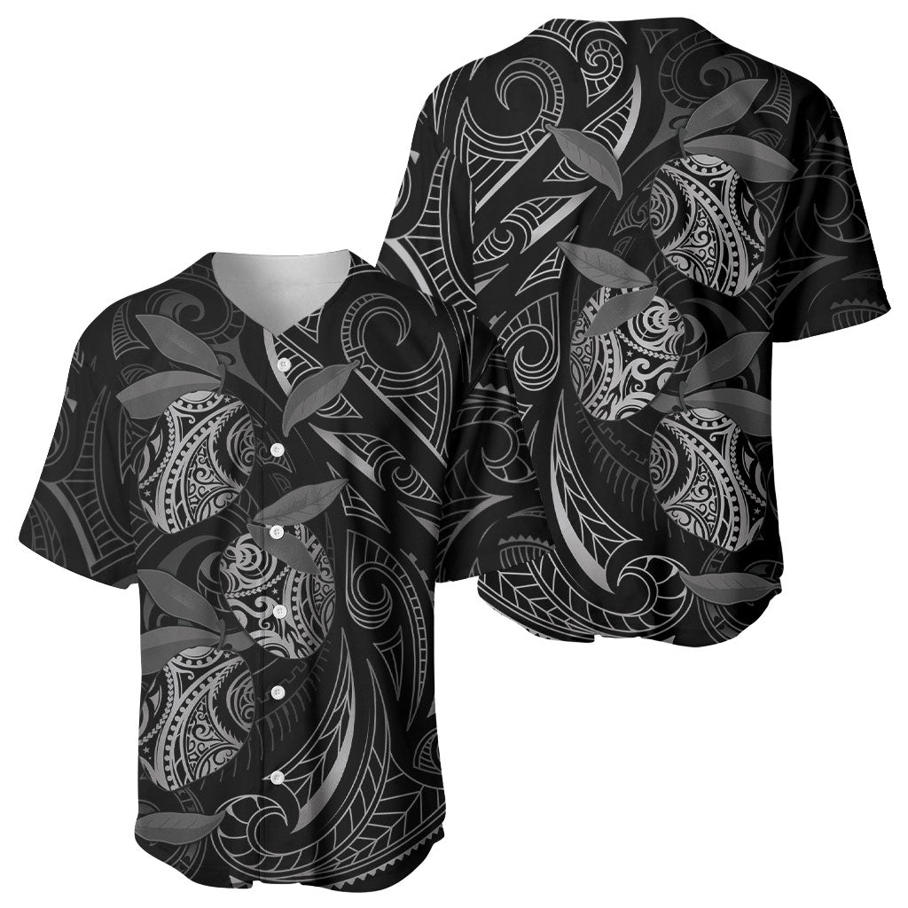 Hawaiian Mango Tribal Tattoo Baseball Jersey Black White Pacific Traditional Pattern
