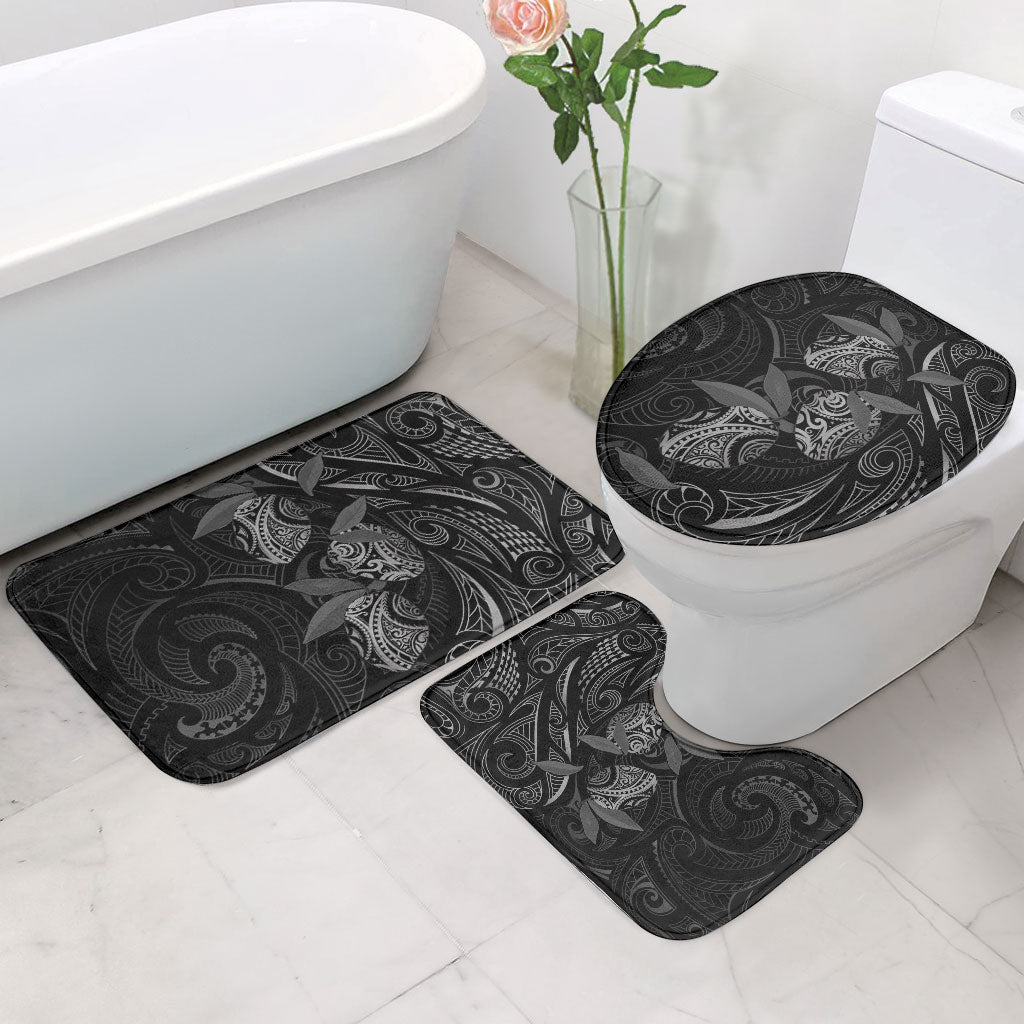 Hawaiian Mango Tribal Tattoo Bathroom Set Black White Pacific Traditional Pattern