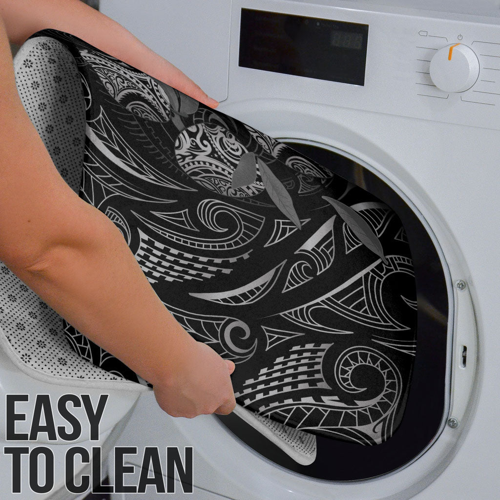 Hawaiian Mango Tribal Tattoo Bathroom Set Black White Pacific Traditional Pattern
