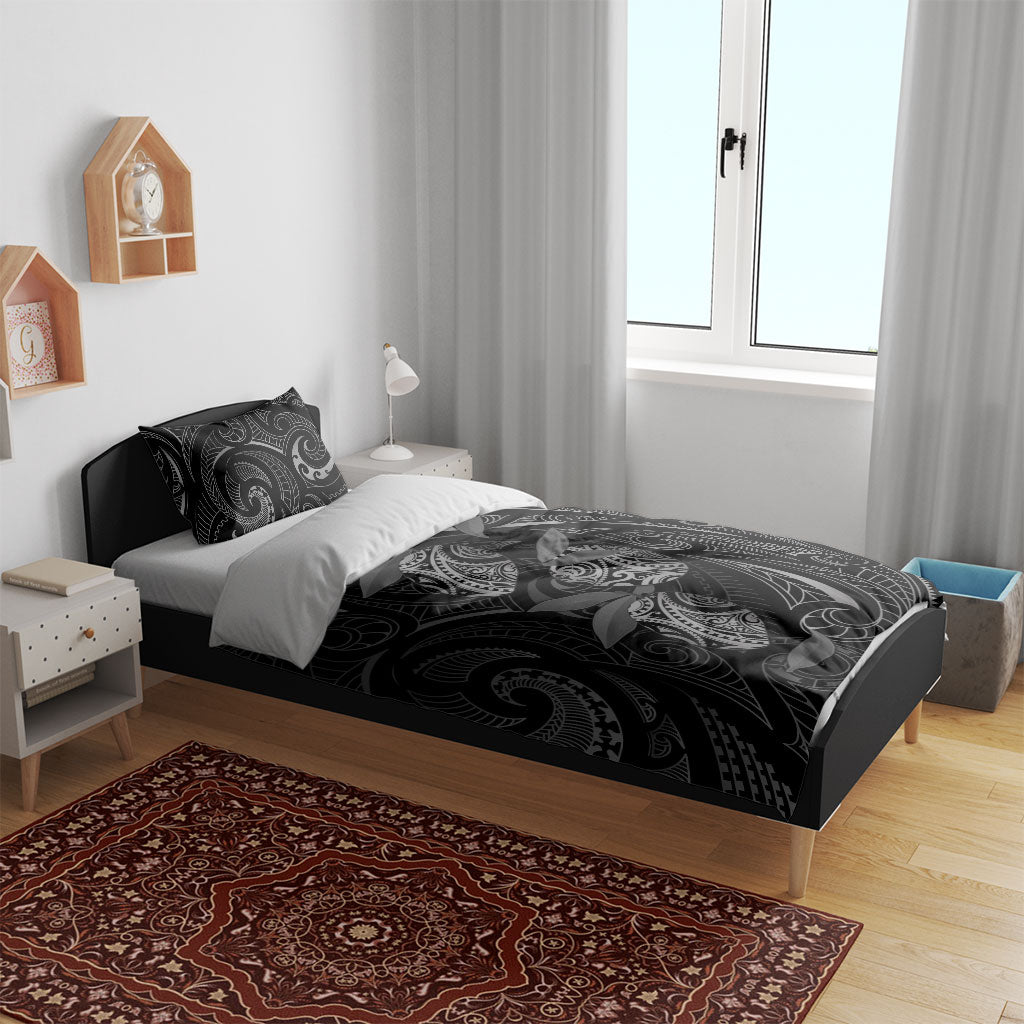 Hawaiian Mango Tribal Tattoo Bedding Set Black White Pacific Traditional Pattern