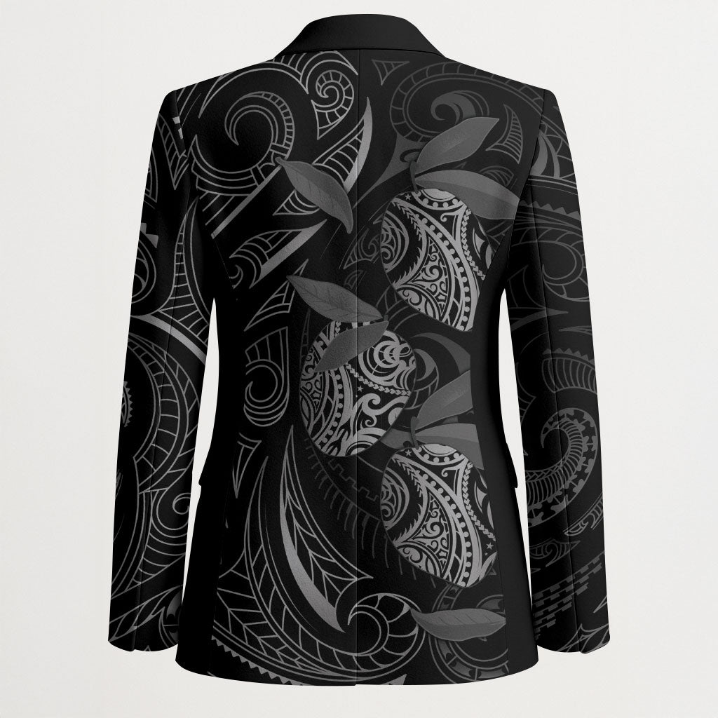 Hawaiian Mango Tribal Tattoo Blazer Black White Pacific Traditional Pattern