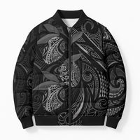 Hawaiian Mango Tribal Tattoo Bomber Puffer Jacket Black White Pacific Traditional Pattern