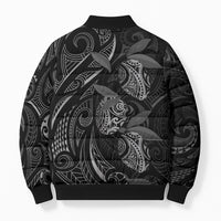 Hawaiian Mango Tribal Tattoo Bomber Puffer Jacket Black White Pacific Traditional Pattern