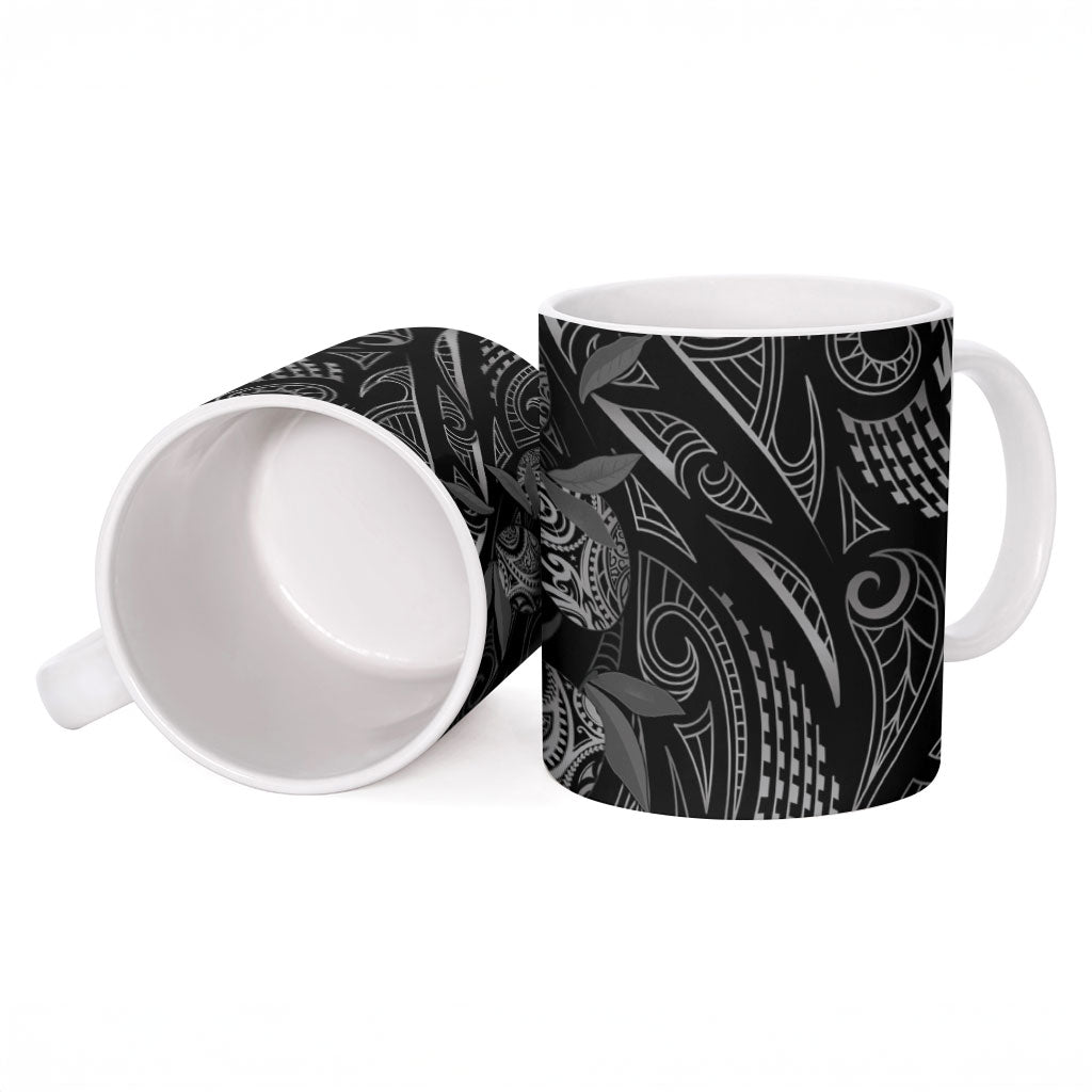 Hawaiian Mango Tribal Tattoo Ceramic Mug Black White Pacific Traditional Pattern