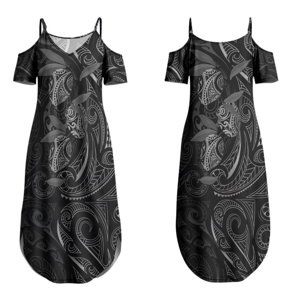 Hawaiian Mango Tribal Tattoo Couples Matching Summer Maxi Dress and Hawaiian Shirt Black White Pacific Traditional Pattern