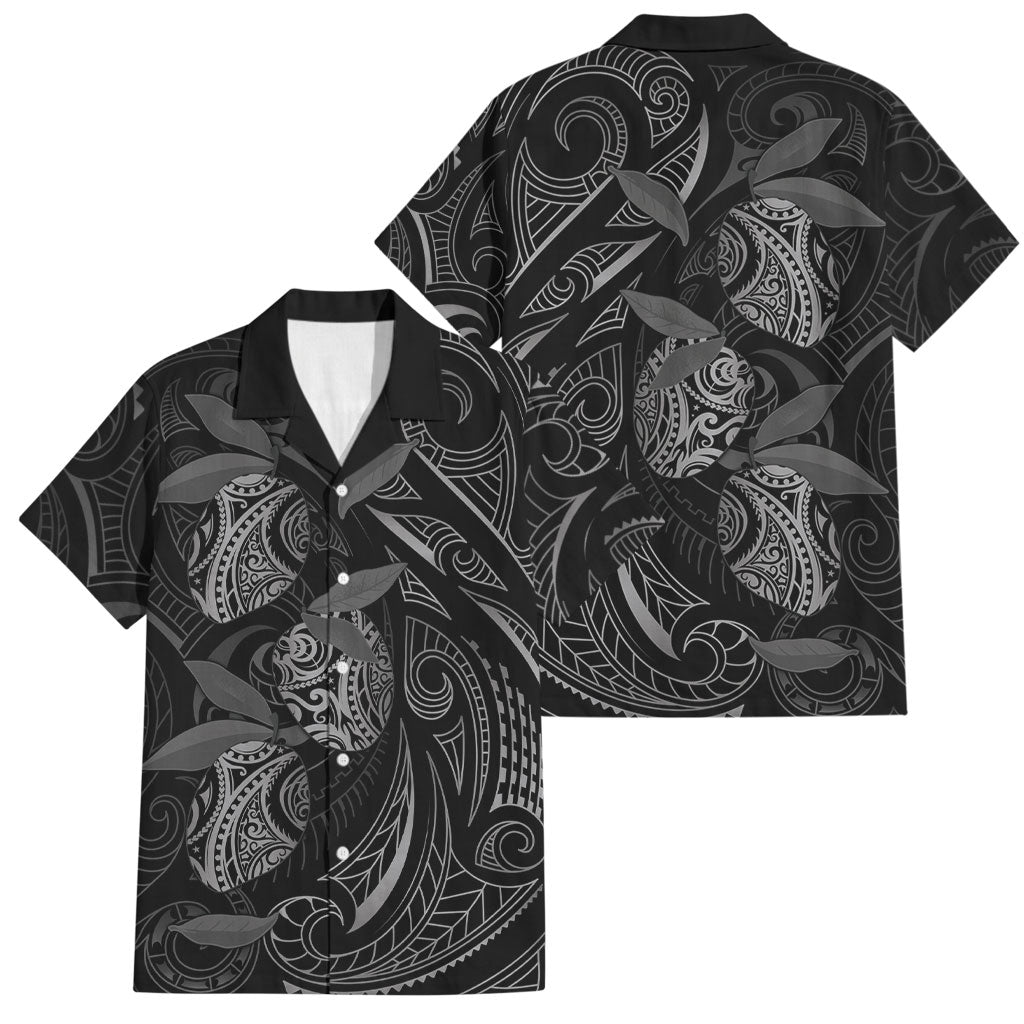 Hawaiian Mango Tribal Tattoo Family Matching Off Shoulder Maxi Dress and Hawaiian Shirt Black White Pacific Traditional Pattern