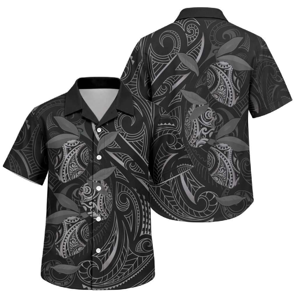 Hawaiian Mango Tribal Tattoo Family Matching Off Shoulder Maxi Dress and Hawaiian Shirt Black White Pacific Traditional Pattern