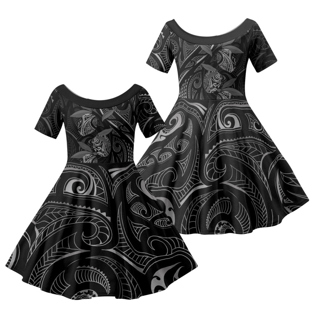 Hawaiian Mango Tribal Tattoo Family Matching Tank Maxi Dress and Hawaiian Shirt Black White Pacific Traditional Pattern