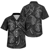 Hawaiian Mango Tribal Tattoo Family Matching Tank Maxi Dress and Hawaiian Shirt Black White Pacific Traditional Pattern