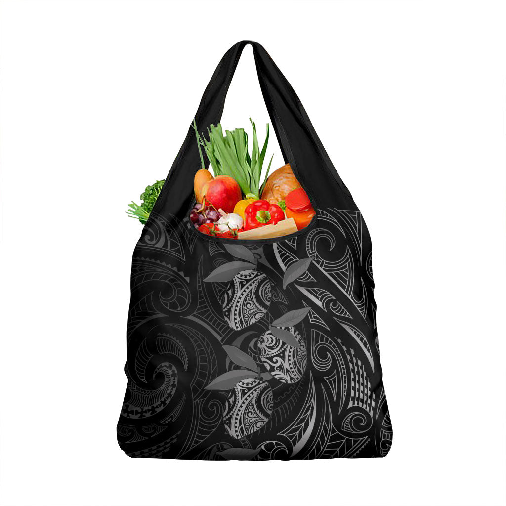 Hawaiian Mango Tribal Tattoo Grocery Bag Black White Pacific Traditional Pattern