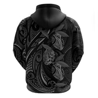 Hawaiian Mango Tribal Tattoo Hoodie Black White Pacific Traditional Pattern