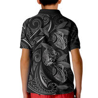 Hawaiian Mango Tribal Tattoo Kid Polo Shirt Black White Pacific Traditional Pattern