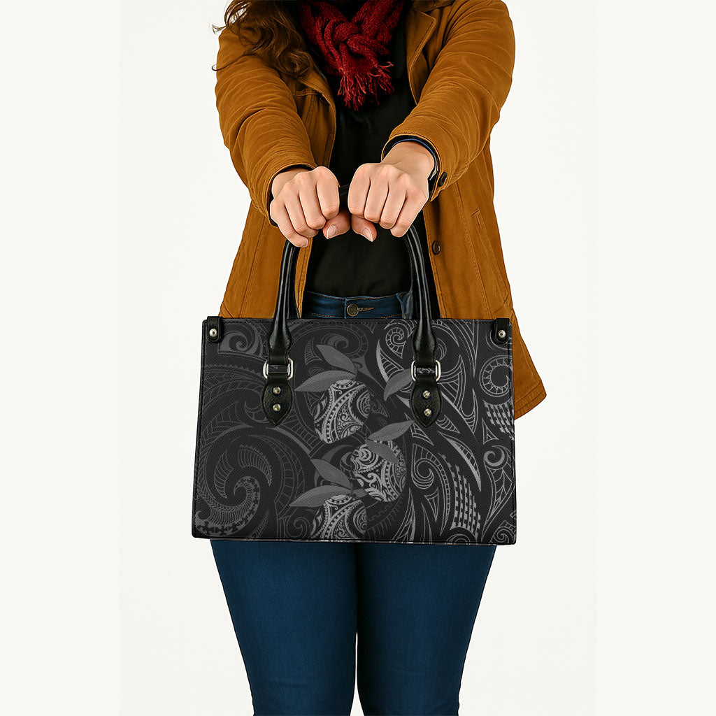 Hawaiian Mango Tribal Tattoo Leather Bag Black White Pacific Traditional Pattern