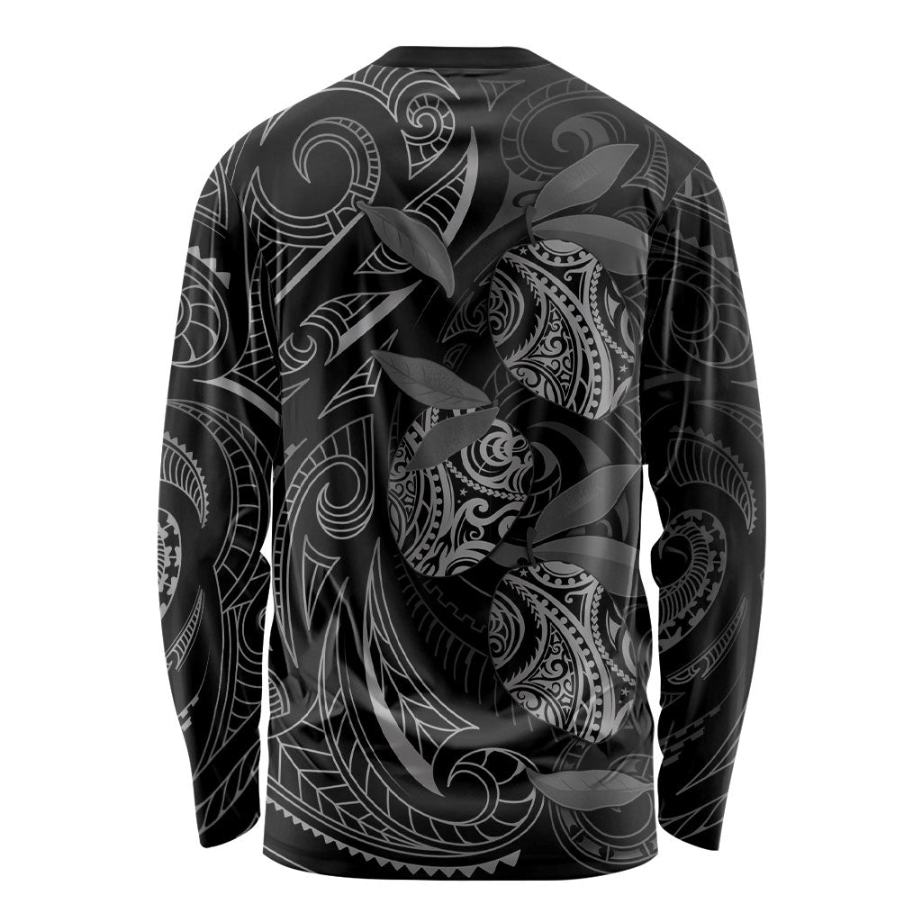 Hawaiian Mango Tribal Tattoo Long Sleeve Shirt Black White Pacific Traditional Pattern
