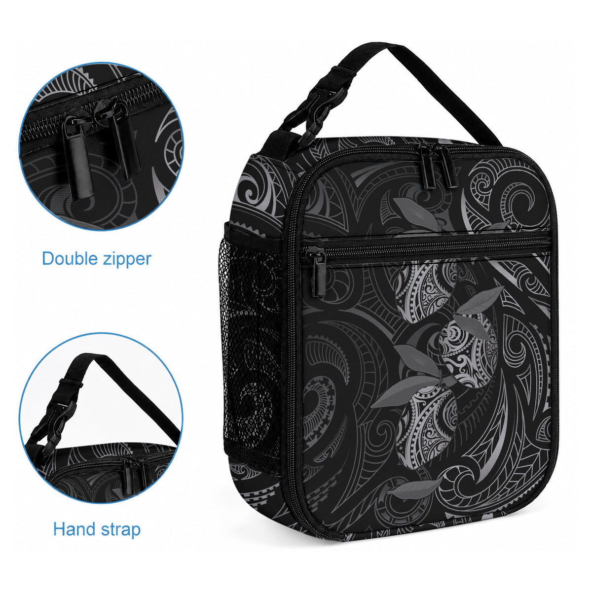Hawaiian Mango Tribal Tattoo Lunch Bag Black White Pacific Traditional Pattern LT9 - Polynesian Pride