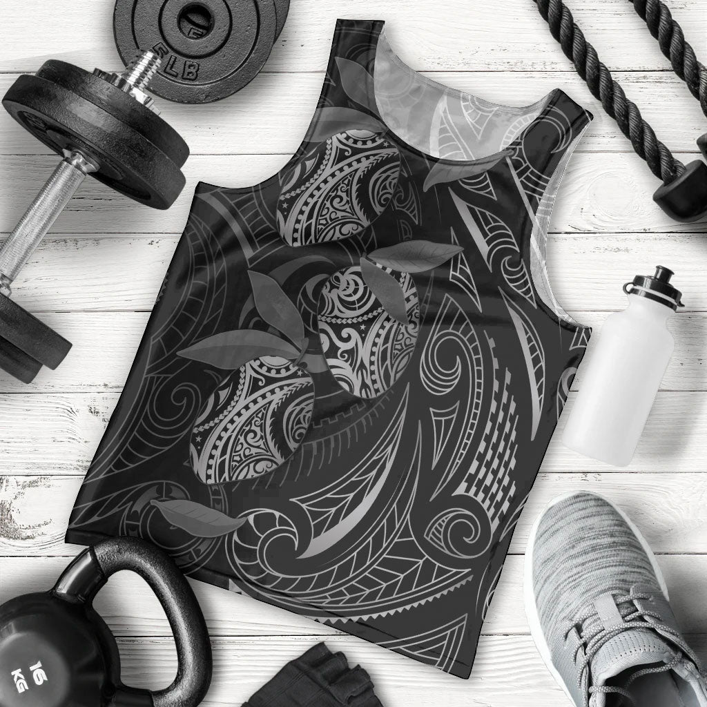 Hawaiian Mango Tribal Tattoo Men Tank Top Black White Pacific Traditional Pattern