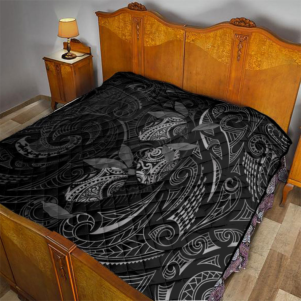 Hawaiian Mango Tribal Tattoo Quilt Black White Pacific Traditional Pattern