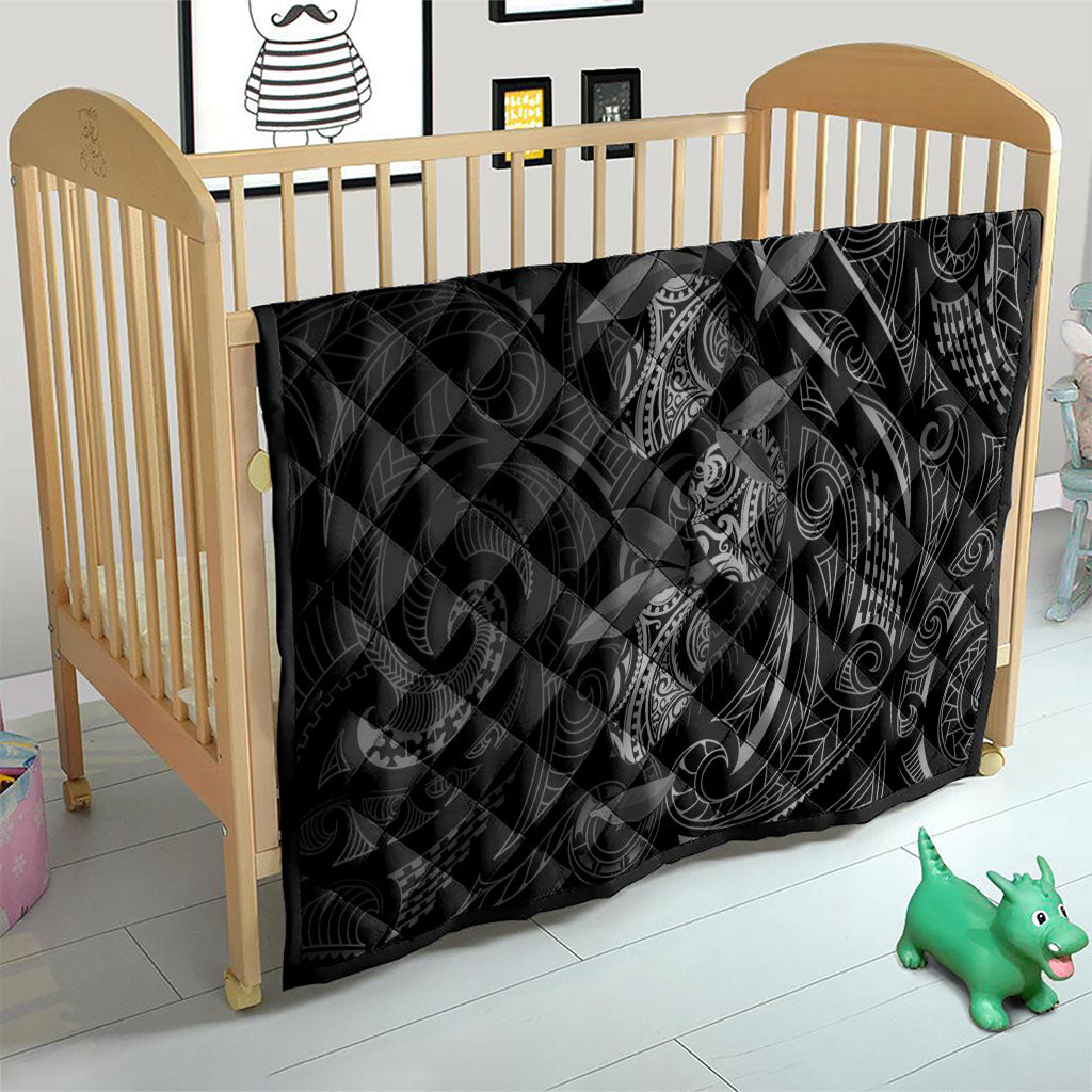 Hawaiian Mango Tribal Tattoo Quilt Black White Pacific Traditional Pattern