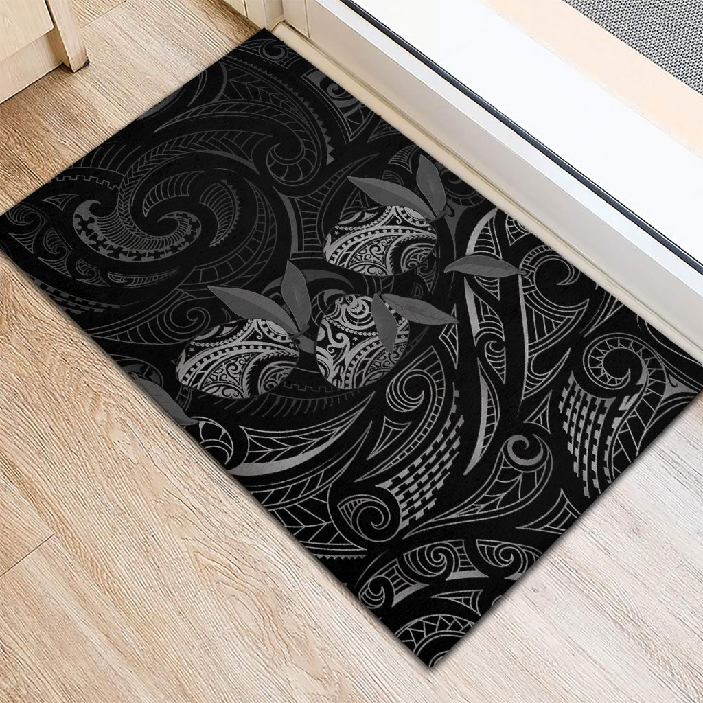 Hawaiian Mango Tribal Tattoo Rubber Doormat Black White Pacific Traditional Pattern