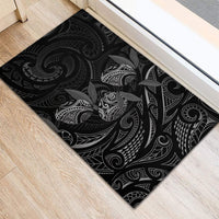 Hawaiian Mango Tribal Tattoo Rubber Doormat Black White Pacific Traditional Pattern