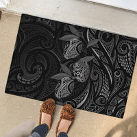 Hawaiian Mango Tribal Tattoo Rubber Doormat Black White Pacific Traditional Pattern