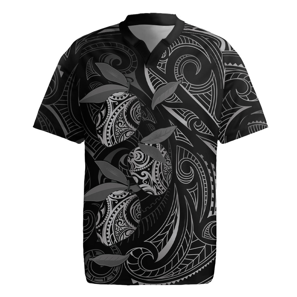 Hawaiian Mango Tribal Tattoo Rugby Jersey Black White Pacific Traditional Pattern