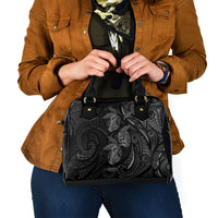 Hawaiian Mango Tribal Tattoo Shoulder Handbag Black White Pacific Traditional Pattern