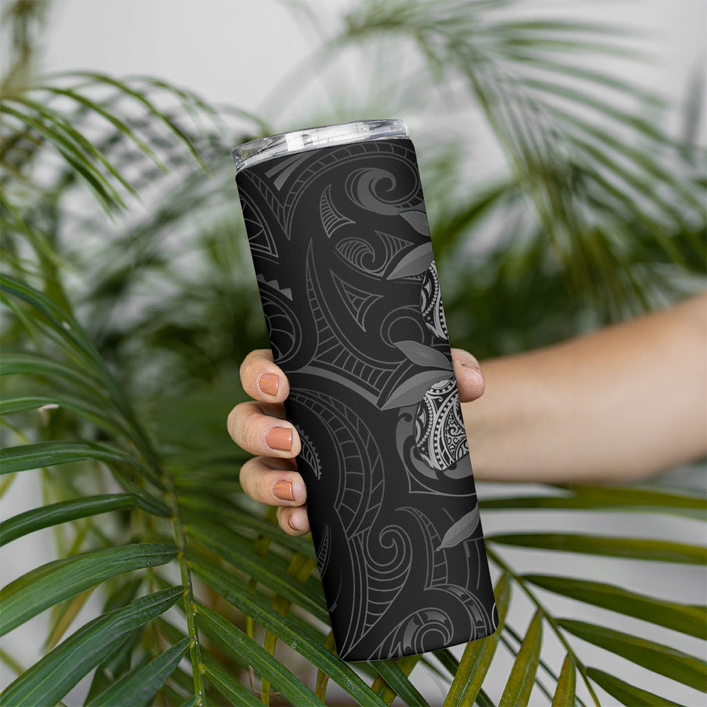 Hawaiian Mango Tribal Tattoo Skinny Tumbler Black White Pacific Traditional Pattern