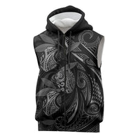 Hawaiian Mango Tribal Tattoo Sleeveless Zip Hoodie Black White Pacific Traditional Pattern