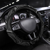 Hawaiian Mango Tribal Tattoo Steering Wheel Cover Black White Pacific Traditional Pattern
