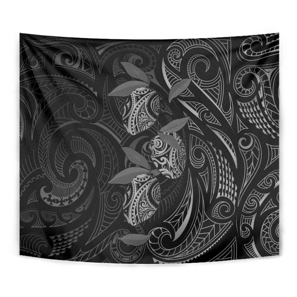 Hawaiian Mango Tribal Tattoo Tapestry Black White Pacific Traditional Pattern