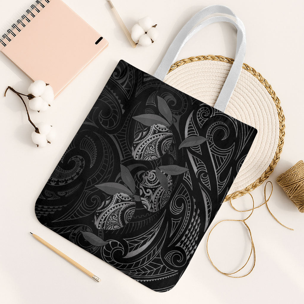 Hawaiian Mango Tribal Tattoo Tote Bag Black White Pacific Traditional Pattern