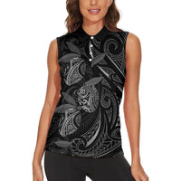 Hawaiian Mango Tribal Tattoo Women Sleeveless Polo Shirt Black White Pacific Traditional Pattern
