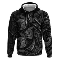 Hawaiian Mango Tribal Tattoo Zip Hoodie Black White Pacific Traditional Pattern