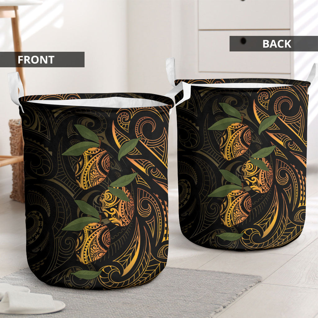 Hawaiian Mango Tribal Tattoo Laundry Basket Gold Pacific Traditional Pattern