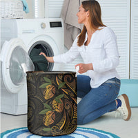 Hawaiian Mango Tribal Tattoo Laundry Basket Gold Pacific Traditional Pattern