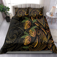 Hawaiian Mango Tribal Tattoo Bedding Set Gold Pacific Traditional Pattern