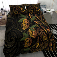 Hawaiian Mango Tribal Tattoo Bedding Set Gold Pacific Traditional Pattern